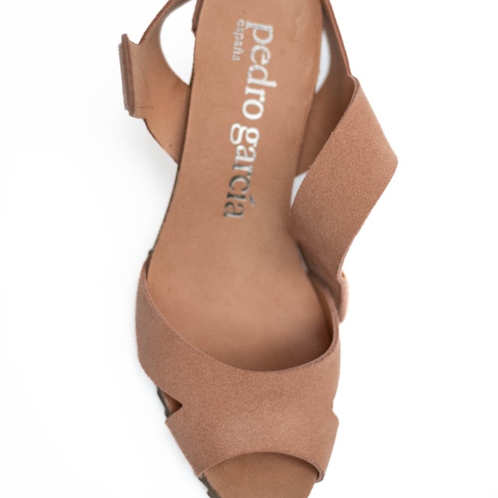 Pedro Garcia Women Sandals EU 38 US 8 Peach Suede Leather Heel Cork Insole Spain - Picture 10 of 13